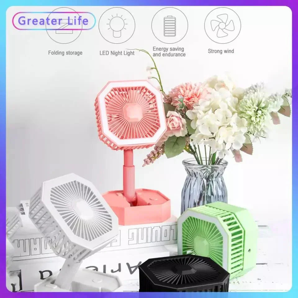 Portable Folding Fan, Desktop Fan Retractable Adjustable Table Cooling Plastic Fan